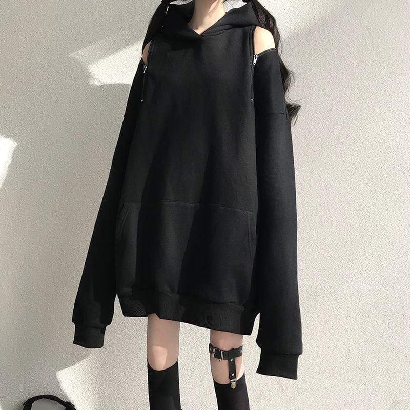 Sudaderas con capucha negras con personalidad para mujer-Kawaiifashion