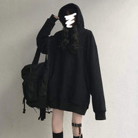 Sudaderas con capucha negras con personalidad para mujer-Kawaiifashion