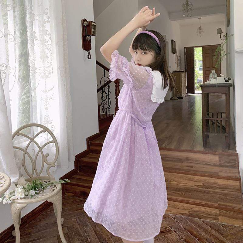 Women's Peter Pan Collar Purple Dress-Kawaiifashion