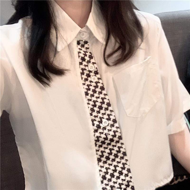 Women's Single-breasted Shirt With Fake Tie-Kawaiifashion