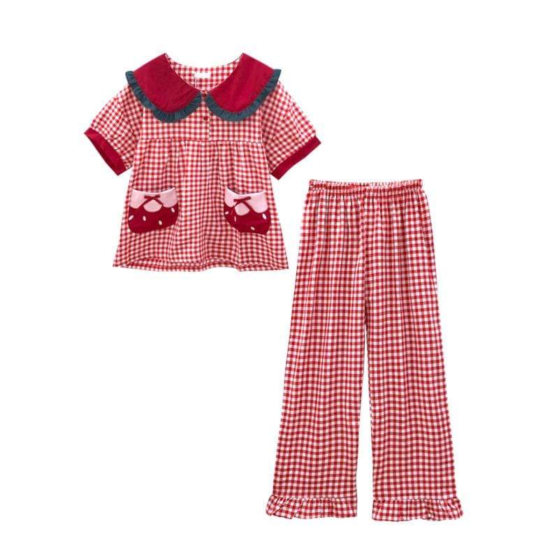 Women's Strawberry Pocket Plaid Pajamas-Kawaiifashion