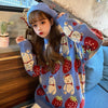 Kawaiifashion One Size Women's Sweet Bears And Strawberries Embroidered Loose Sweater