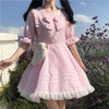 Women's Sweet Bowknot Lace Ruffles Plaid Dresses-Kawaiifashion