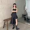 Women's Sweet Buckle-up Irregular A-line Black Dresses-Kawaiifashion