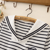 Kawaiifashion One Size Women's Sweet Contrast Color Striped Sailor Collar Note Embroidered Tees