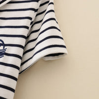 Kawaiifashion-camisetas bordadas con cuello marinero a rayas, talla única, para mujer, Color dulce contraste