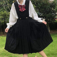 Women's Sweet Pleated Overall Dresses With Detactable Braces-Kawaiifashion