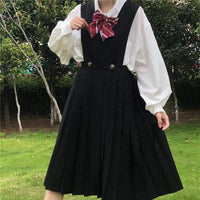 Women's Sweet Pleated Overall Dresses With Detactable Braces-Kawaiifashion