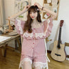 Women's Sweet Lace Ruffles Plaid Pajamas One Set-Kawaiifashion