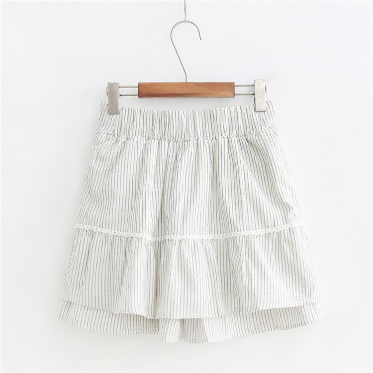 Kawaiifashion One Size Women's Sweet Lace-up Bowknot Contrast Color Striped Skirts