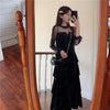 Women's Sweet Mesh Spliced Long Sleeved Velvet Layered Dresses-Kawaiifashion
