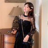 Women's Sweet Mesh Spliced Long Sleeved Velvet Layered Dresses-Kawaiifashion