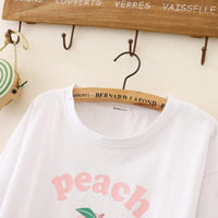 Kawaiifashion - Camisetas estampadas de melocotón dulce para mujer, talla única
