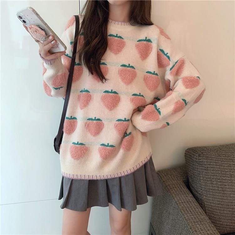 Женские свободные свитера с вышивкой в ​​виде сладких персиков Kawaiifashion одного размера