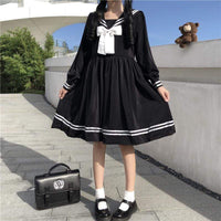 Women's Sweet Sailor Collar Contast Color High-waisted Dresses With Bowknot