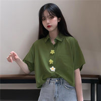 Dreidimensionales Blumenmuster-Shirt für Damen – Kawaiifashion