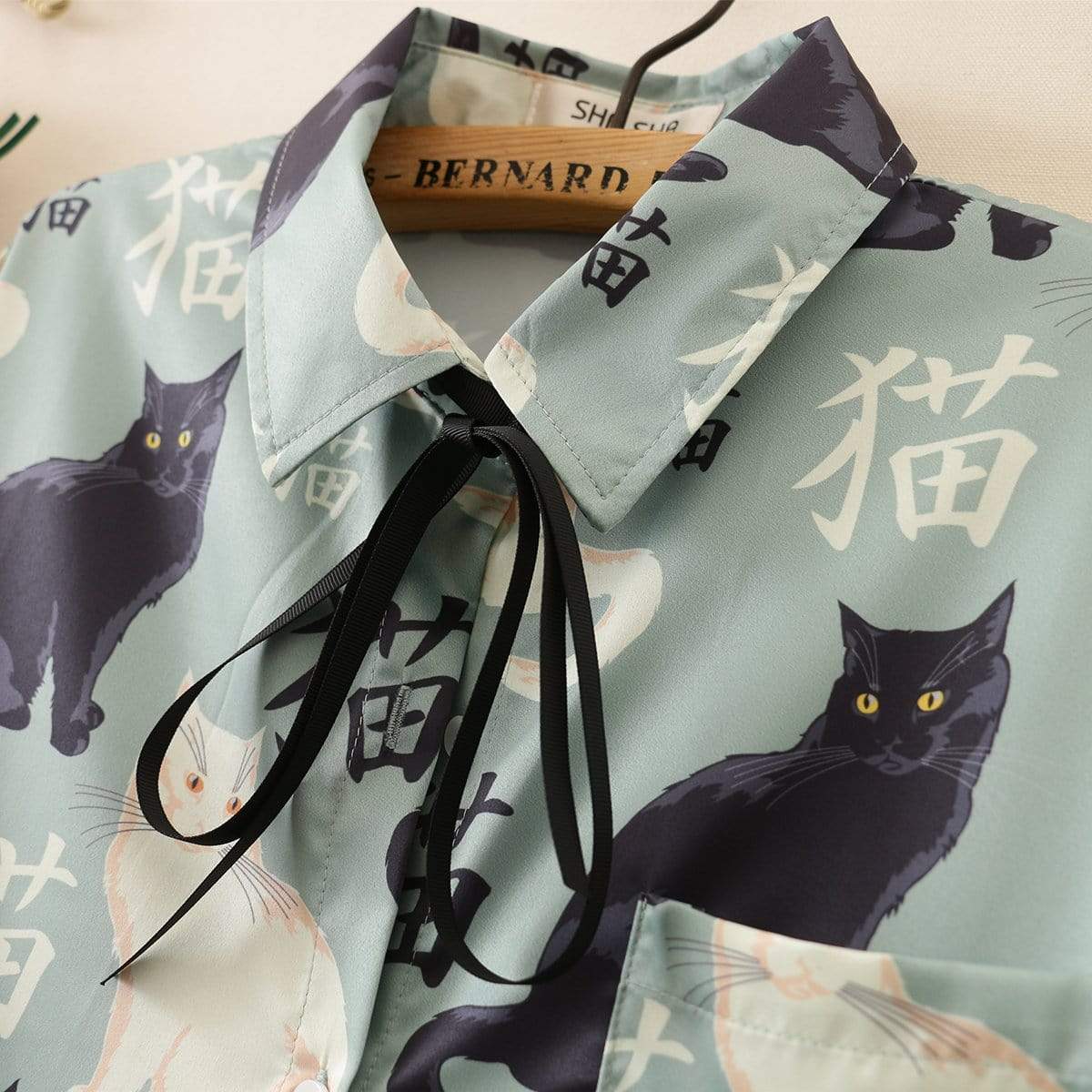Kawaiifashion Camicie stringate stampate con gatti vintage da donna taglia unica