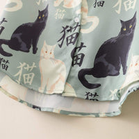 Kawaiifashion Chemises à lacets imprimées Vintage Cats pour femmes de taille unique
