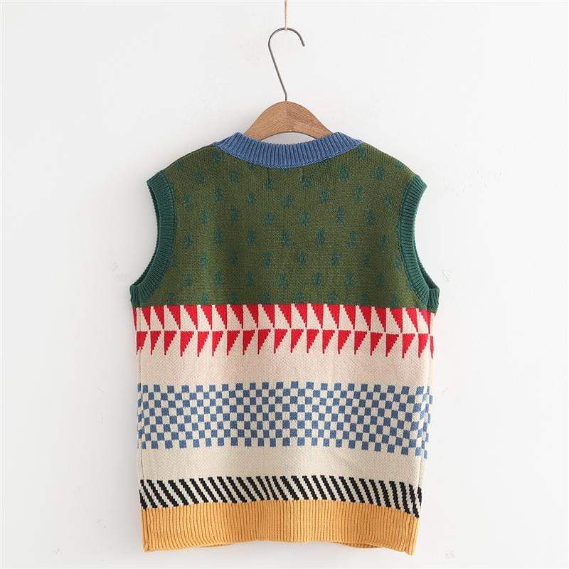 Kawaiifashion One Size Women's Vintage Girl Embroidered Knitted Vests