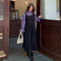 Robe salopette noire taille haute vintage pour femme