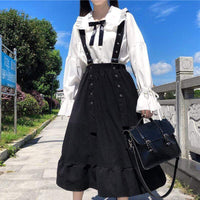 Women's Vintage Peter Pan Collar Shirts With Bowknot And A-line Overall Skirts