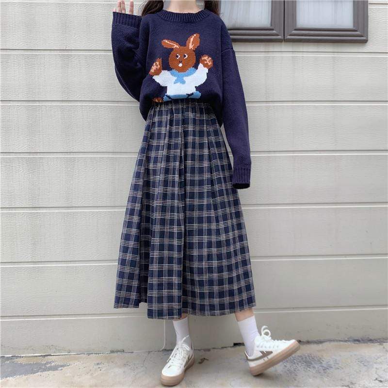 Kawaiifashion One Size Damen-Röcke im Vintage-Stil mit Karomuster in A-Linie