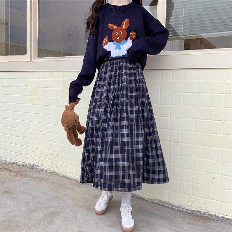 Kawaiifashion One Size Women's Vintage Plaid A-line Skirts