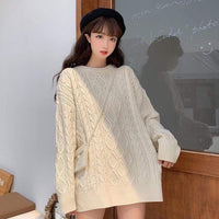 Kawaiifashion suéteres de punto largos sueltos de color puro vintage para mujer de talla única