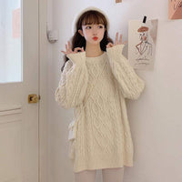 Kawaiifashion suéteres de punto largos sueltos de color puro vintage para mujer de talla única