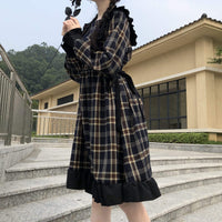 Kawaiifashion Robes à carreaux taille haute vintage pour femmes