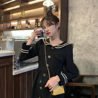 Women's Vintage Sailor Collar Single-breasted Contact Color Dresses 