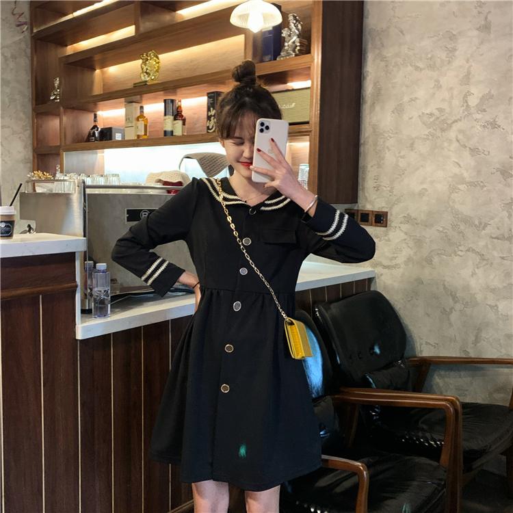 Women's Vintage Sailor Collar Single-breasted Contact Color Dresses 