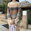 Kawaiifashion One Size Women's Vintage Striped And Argyle Jacquard Loose Sweaters