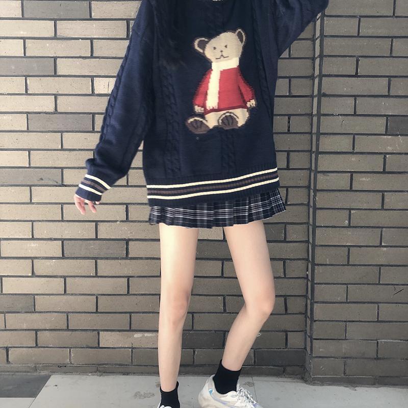 Oversized Bear Knitted Sweater - Kawaiifashion