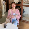 Kawaiifashion pink Women's Sweet Pure Color Single-breasted Autumn Cardigans With Two Big Pockets