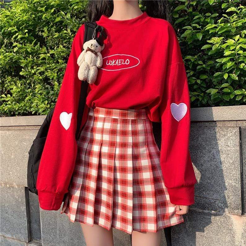 Kawaiifashion red Women's Korean Fashion Hearts Contrast Color Sweaters