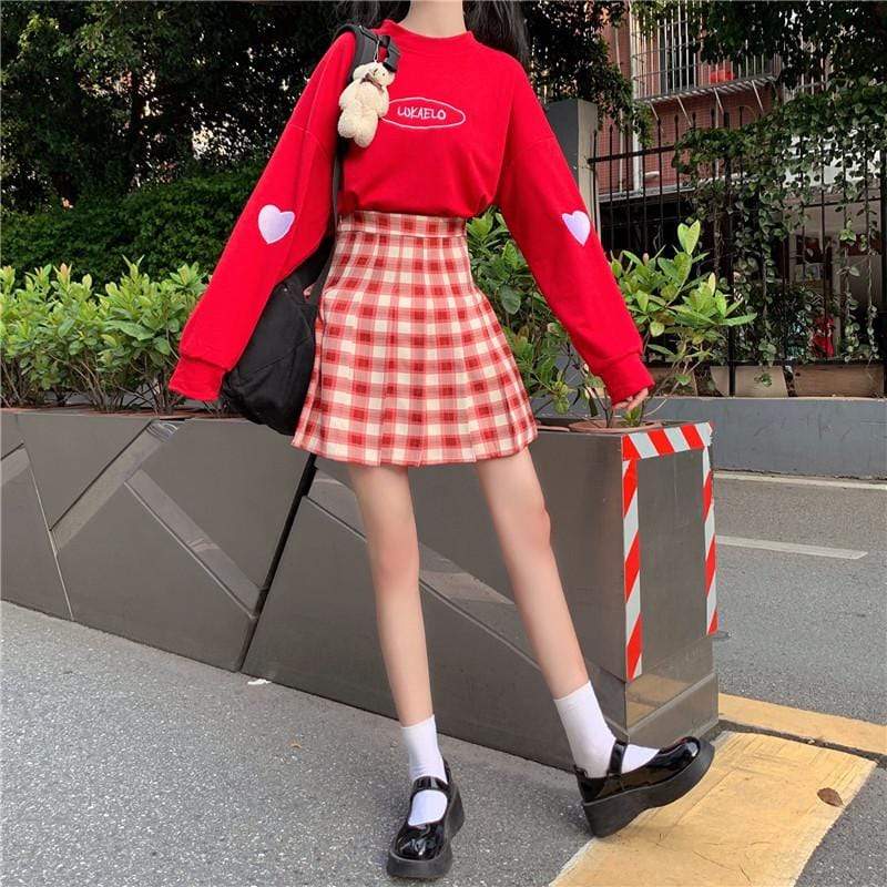 Kawaiifashion red Women's Korean Fashion Hearts Contrast Color Sweaters