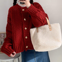 Kawaiifashion red Women's Vintage Red Single-breasted Loose Winter Cardigans