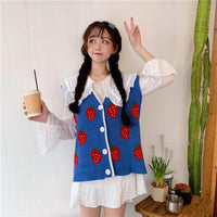 Strawberry Knitted Waistcoat&Peter Pan Collar Shirt - Kawaiifashion