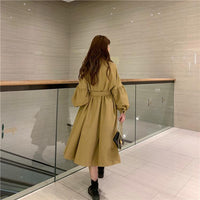 Women's Korean Fashion Puff Sleeved Single-breasted Strappy Long Coats