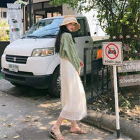 Falda larga de malla con borlas y cintura alta - Kawaiifashion