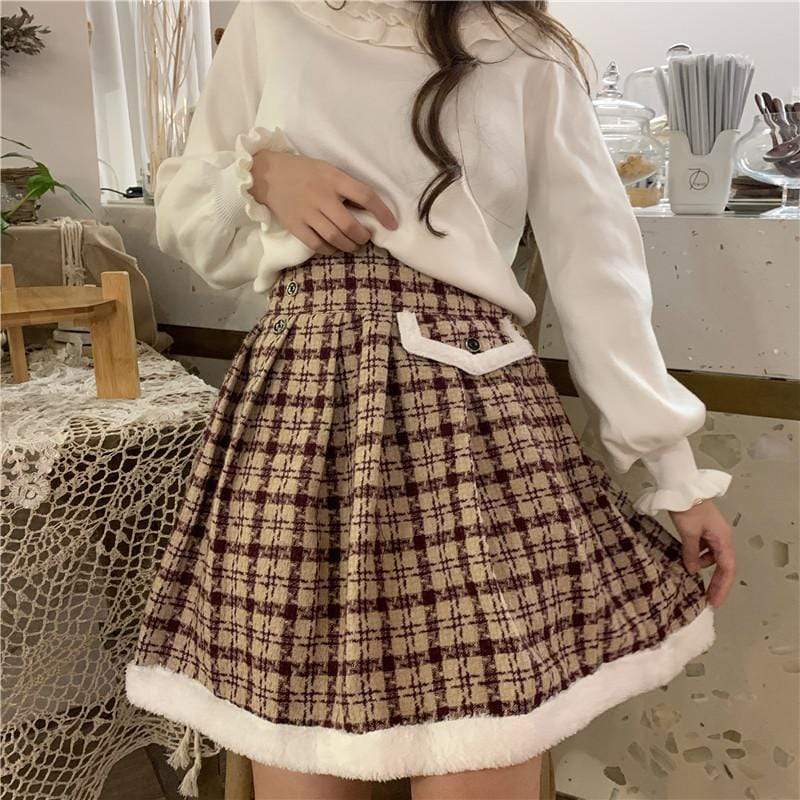 Vintage A-line Plaid Skirt-Kawaiifashion