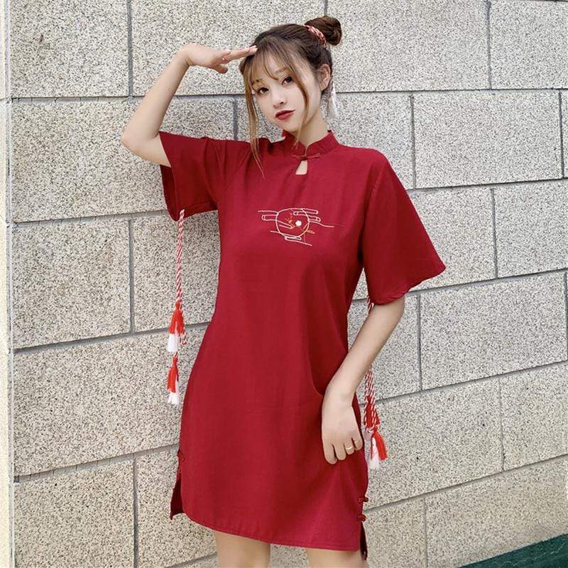 Винтажное платье Cheongsam с вышивкой-Kawaiifashion