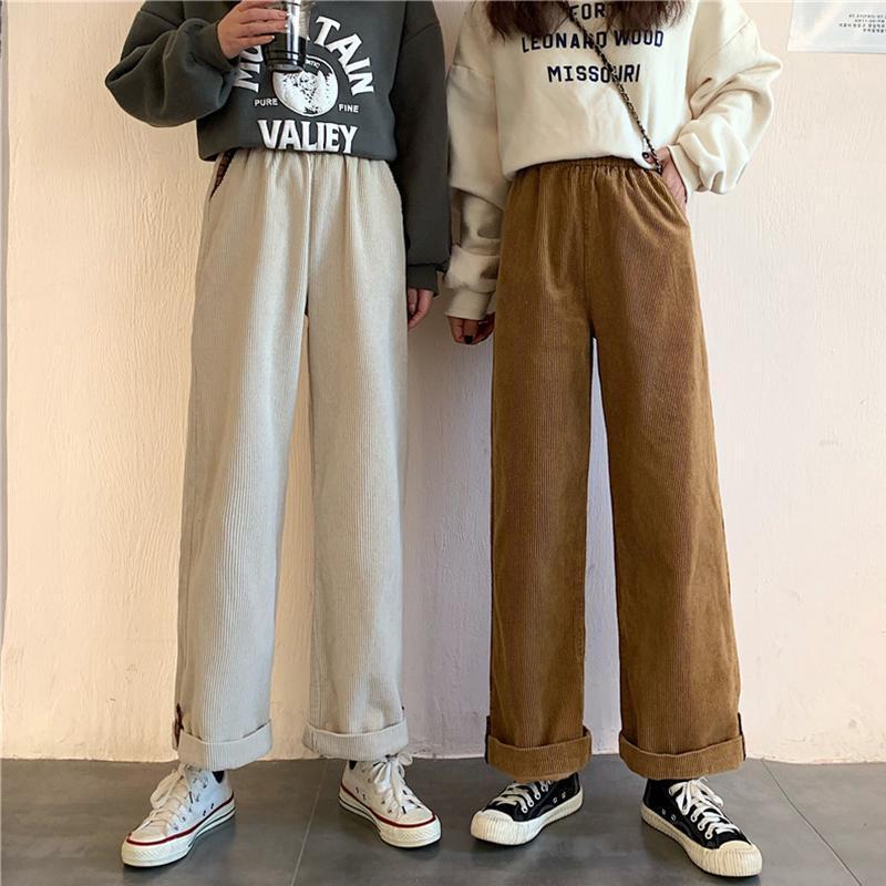 Pantalones de color puro de cintura alta vintage-Kawaiifashion