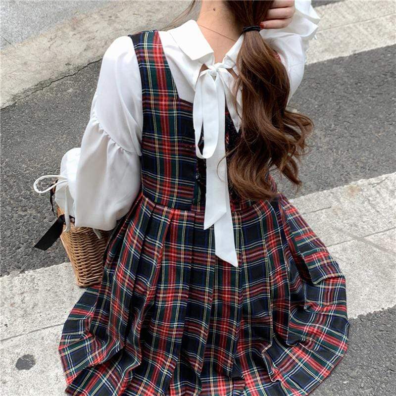 Vintage Pleat Overall Dress-Kawaiifashion