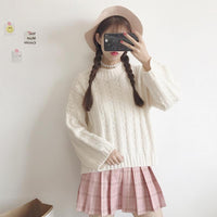 Vintage Round Collar Cable-Knit Sweater - Kawaiifashion