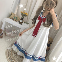 Lolita Bowknot Flare Sleeves Navy Style Dress - Kawaiifashion