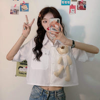 Women's Cute Bear Doll Single-breasted Shirts-Kawaiifashion