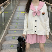Women's Kawaii Single-breasted Pure Color Cardigans With Pink Collor Shirt And Deer Brooch