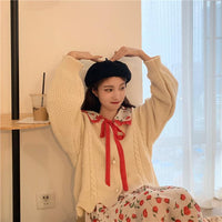 Cardigans de moda coreana para mujer con botón de perlas